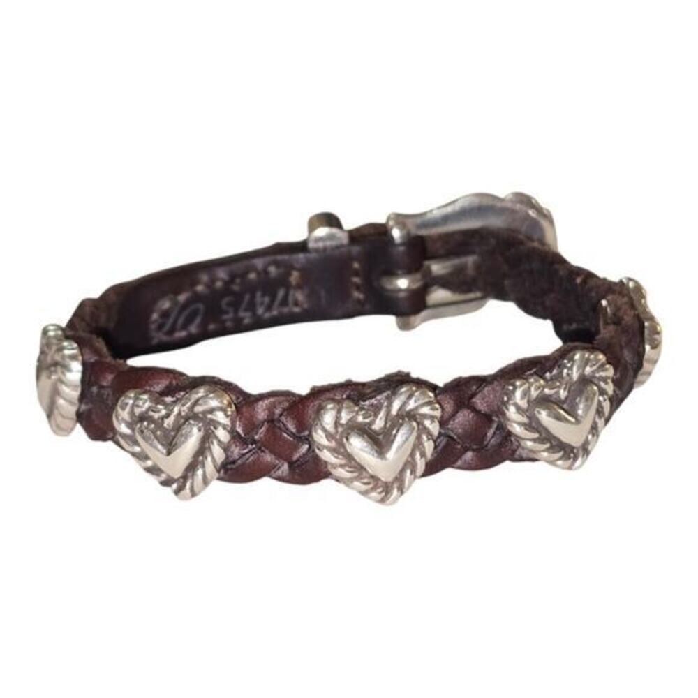 Brighton Roped Heart Bandit Bracelet Chocolate Brown braided leather Silver Hear